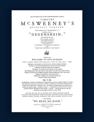 Item #1182 Timothy McSweeney's Quarterly Concern - for short say "McSweeney's" - known also...